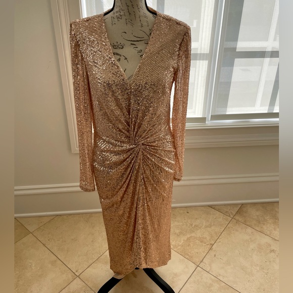 Ieena for Mac Duggal Sequin Knotted Midi Dress - Picture 1 of 11